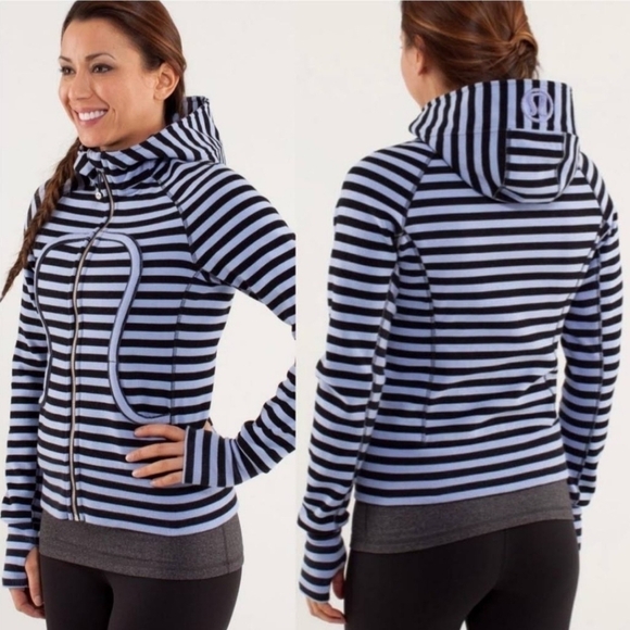 Lululemon Scuba Hoodie *Stretch in Sea Stripe Printed Polar Haze Black Size 2 - Picture 1 of 16